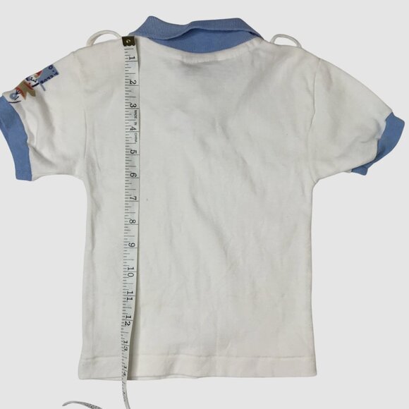 VTG MARIO Firenze Toddler Pilot Polo Shirt 4T White Blue Airplane Patch VBC - Picture 4 of 5